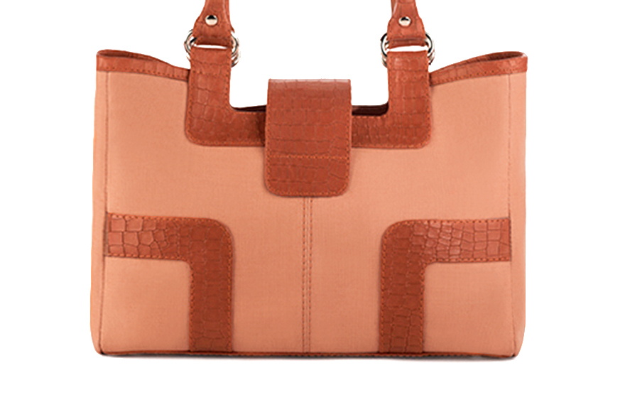 Dress handbag in peach and terracotta orange leather - Rear view
